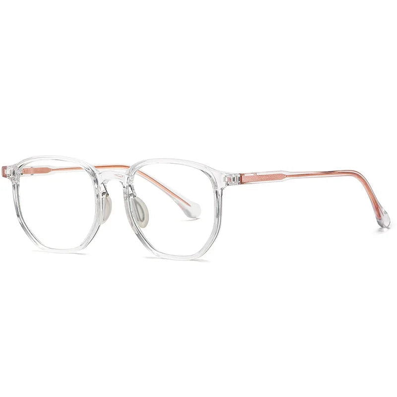 Blue Light Blocking Glasses MILION – Transparent frame with soft pink arms, ideal for screen use. Stylish and lightweight, designed to reduce eye strain. Visit: www.zenluk.com