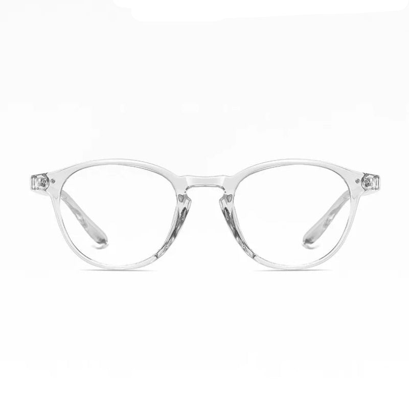 Blue Light Glasses Retro Transparent frame, round lenses, and modern minimalistic design. Built for everyday use, these glasses filter harmful blue light to reduce eye strain, improve focus, and support better sleep quality. Lightweight and durable with a comfortable fit, perfect for long hours at the office, on your phone, or during late-night screen time. A timeless choice for both men and women. Available now at www.zenluk.com