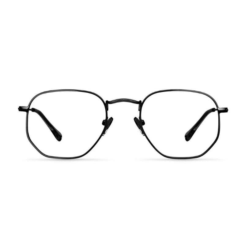 Blue Light Glasses Zoe with Black metal frame. Designed to reduce eye strain from screens and improve visual comfort. Lightweight and elegant square shape with thin, durable temples. Adjustable nose pads for a secure and comfortable fit. Clear, anti-reflective lenses block harmful blue light while maintaining style and sophistication. Ideal for use with computers, phones, and tablets. Stylish unisex design, perfect for everyday wear or professional settings. Discover more at www.zenluk.com
