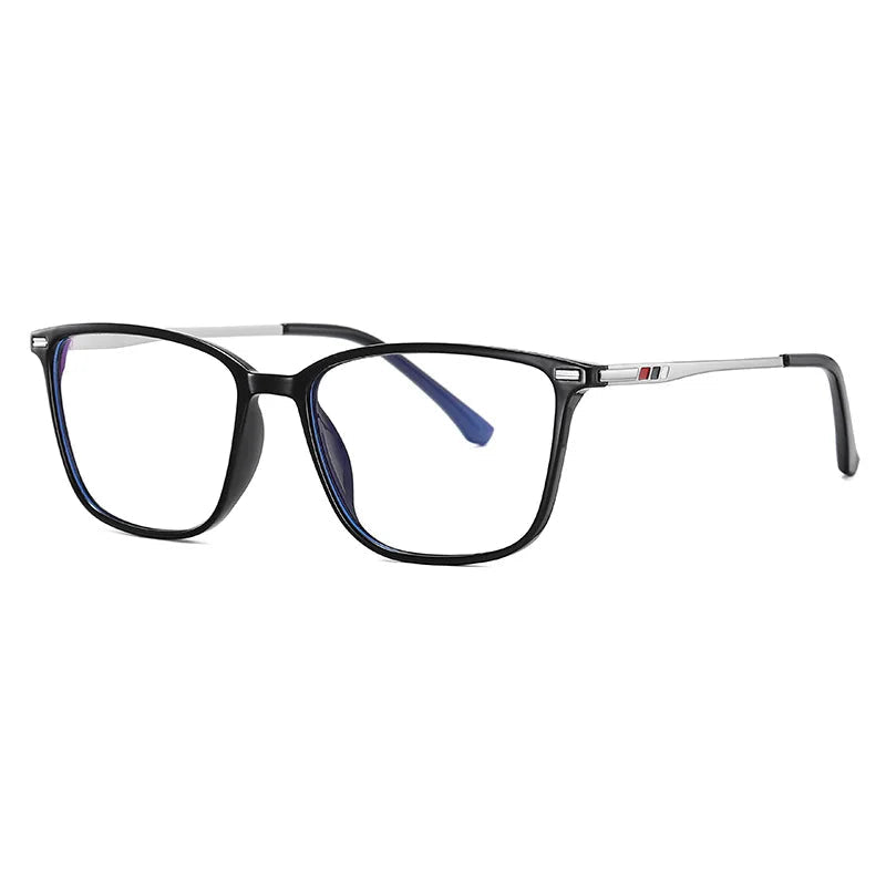 Side Blue Light Glasses Chicago Black and Silver frame, lightweight and stylish glasses that block blue light, reduce digital eye strain, and improve focus. Ideal for screen time on computers, phones, and tablets. Discover more at www.zenluk.com