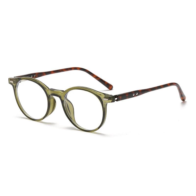Side Blue Light Glasses Classic Green and Leopard frame, stylish and comfortable design with UV400 protection. Reduces eye strain, blocks harmful blue light from screens, and helps improve sleep quality. Lightweight and perfect for daily computer, tablet and smartphone use. Available at www.zenluk.com