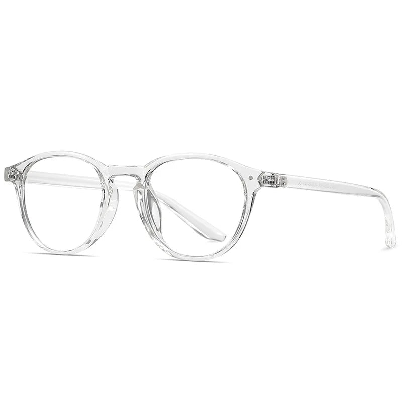 Side Blue Light Glasses Retro Transparent frame, round lenses, and modern minimalistic design. Built for everyday use, these glasses filter harmful blue light to reduce eye strain, improve focus, and support better sleep quality. Lightweight and durable with a comfortable fit, perfect for long hours at the office, on your phone, or during late-night screen time. A timeless choice for both men and women. Available now at www.zenluk.com