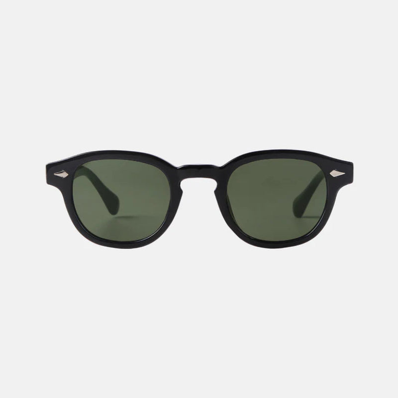 Sunglasses Raj Black Green Front Side, Green lens. Visit: www.zenluk.com