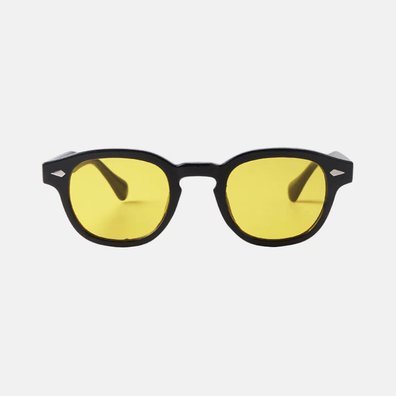 Sunglasses Raj Black Yellow Front Side, Green lens. Visit: www.zenluk.com