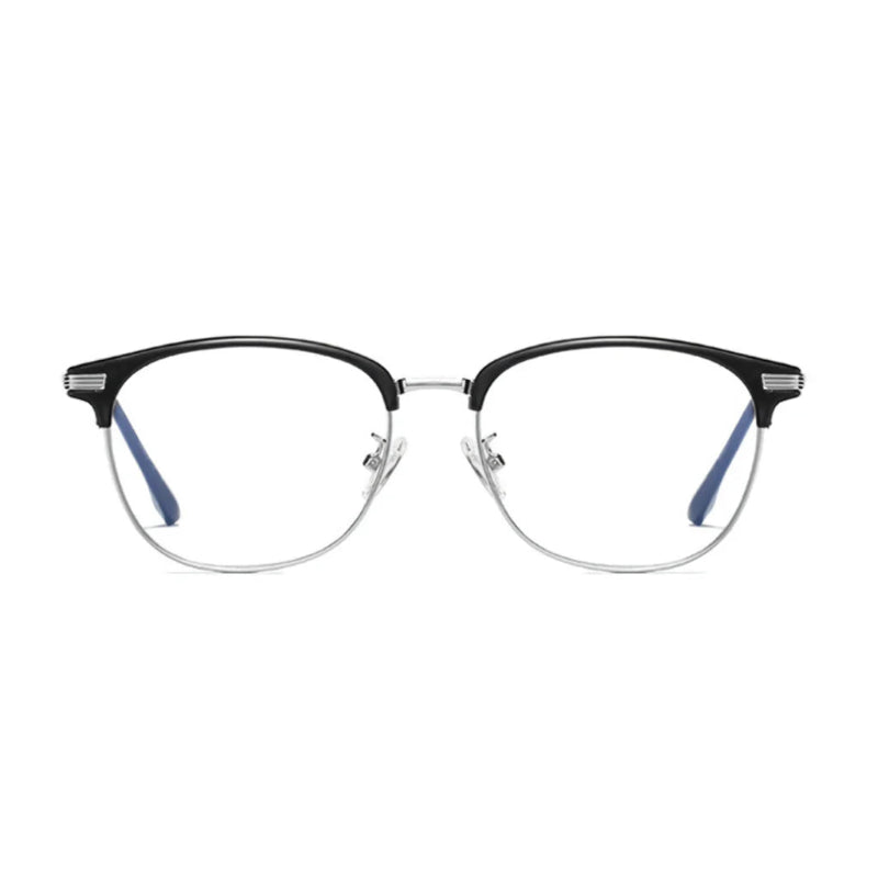 Blue Light Glasses London Black and Silver frame, stylish and lightweight design. Protects your eyes from blue light, reduces eye strain, improves sleep, and enhances screen comfort. Perfect for work or study. Learn more at www.zenluk.com