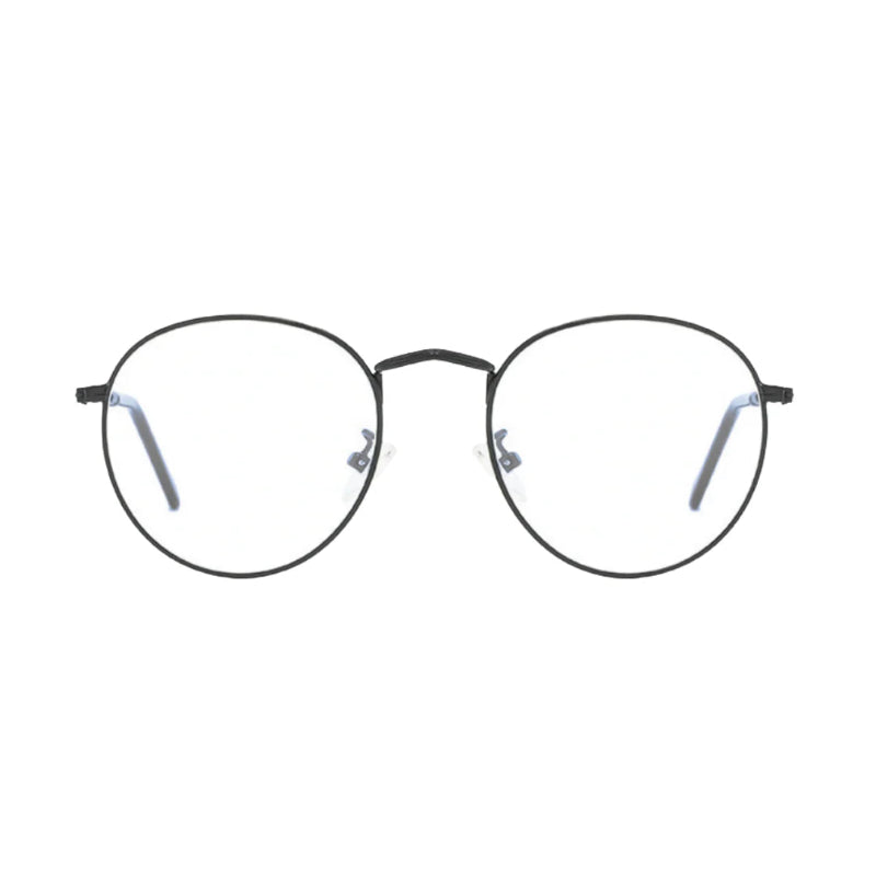 Blue Light Glasses Milan Black frame, elegant and lightweight round design. Reduces blue light exposure, eye strain and improves sleep. Ideal for extended screen use on laptops, tablets, and phones. Comfortable nose pads and durable metal finish. www.zenluk.com