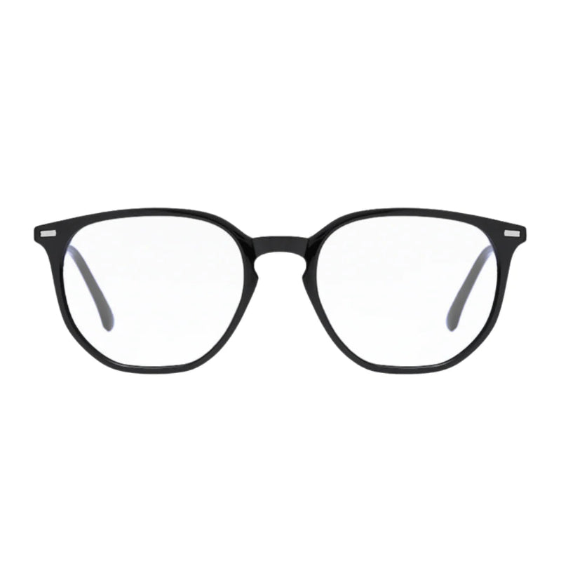 Blue Light Glasses Pop Black frame, stylish and modern design with UV400 protection, reduces digital eye strain, improves sleep and protects against harmful screen glare. Lightweight and perfect for all-day computer, phone or tablet use. Available at www.zenluk.com