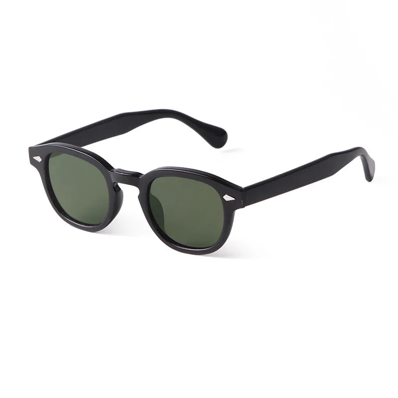 Sunglasses Raj Black Green Side View, Green lens. Visit: www.zenluk.com