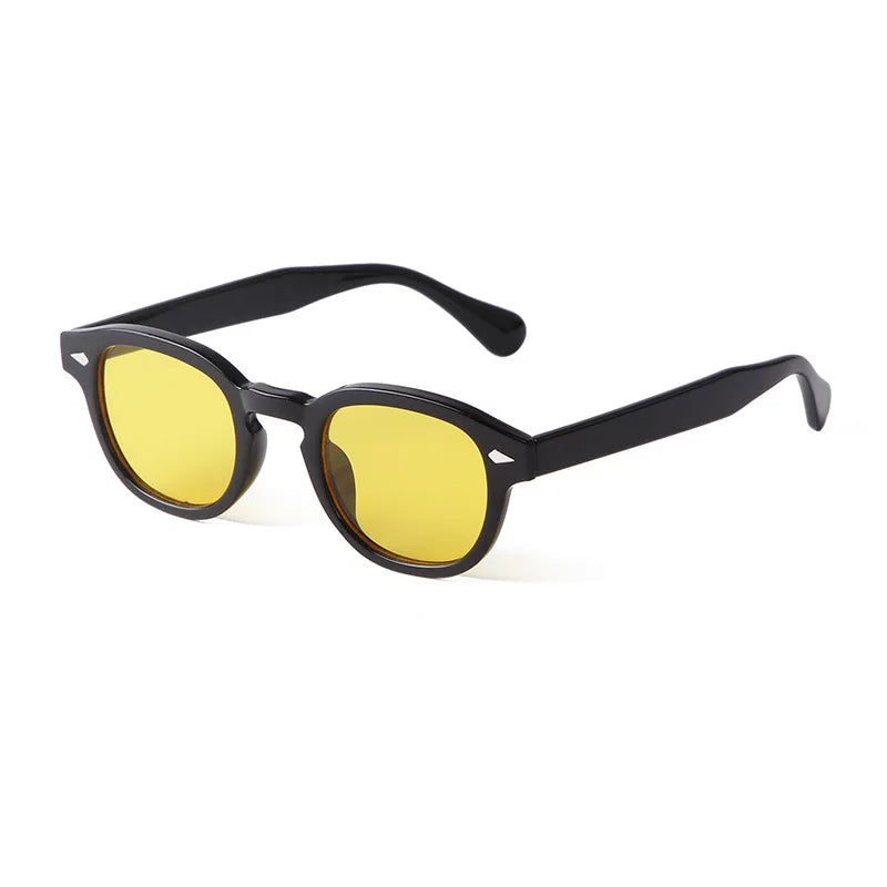 Sunglasses Raj Black Yellow Side View, Green lens. Visit: www.zenluk.com